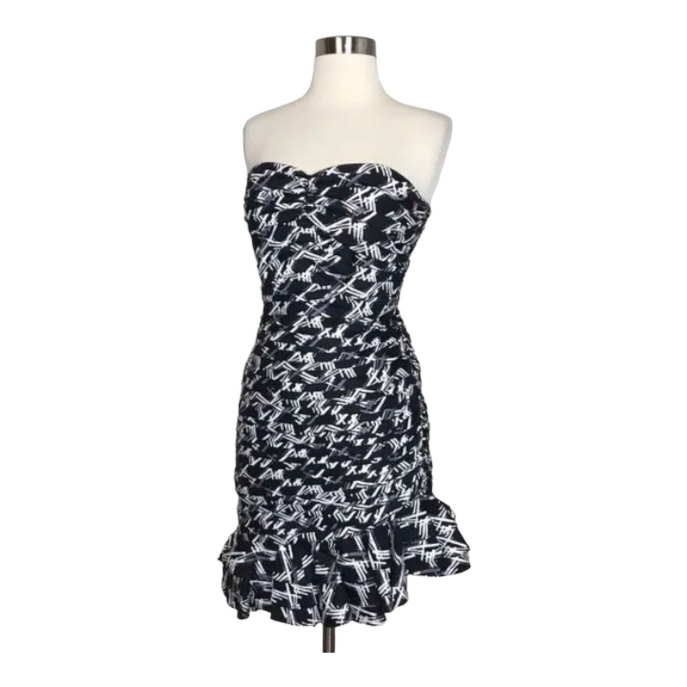 Retrofete Samantha Dress Small Black White Strapless Ruched Mini NEW